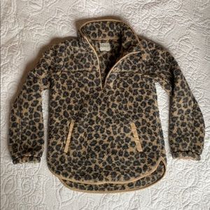 Sherpa Half-Zip Faux Leather-Trim Pullover S